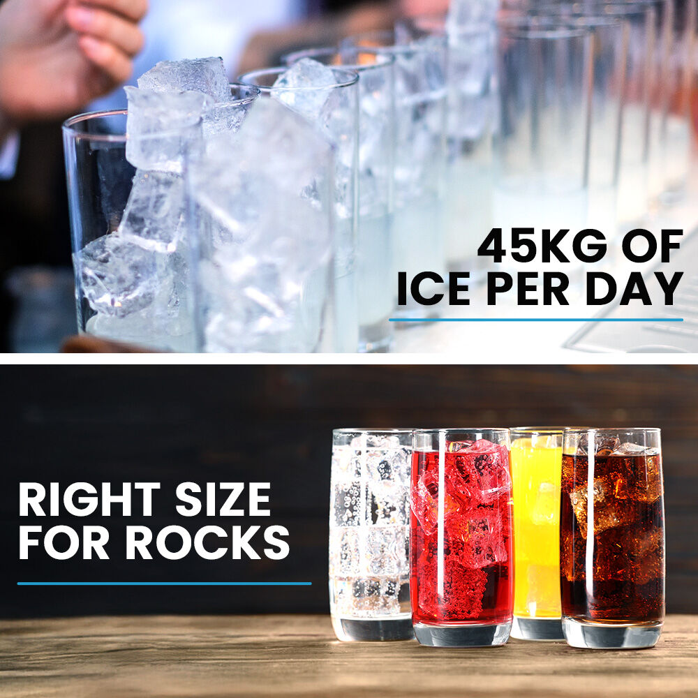 POLYCOOL Commercial Ice Maker Machine, up to 45kg/24hr, Timer & Self Cleaning Programs V219-FDSICMPY45KA