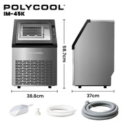 POLYCOOL Commercial Ice Maker Machine, up to 45kg/24hr, Timer & Self Cleaning Programs V219-FDSICMPY45KA