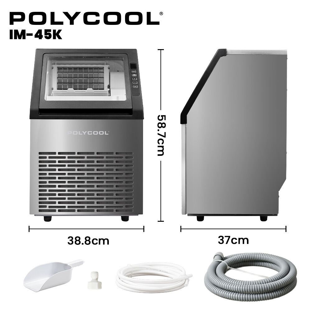 POLYCOOL Commercial Ice Maker Machine, up to 45kg/24hr, Timer & Self Cleaning Programs V219-FDSICMPY45KA
