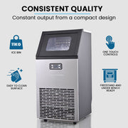 POLYCOOL Commercial Ice Maker Machine, up to 60kg/24hr, Timer & Self Cleaning Programs V219-FDSICMPY60KA