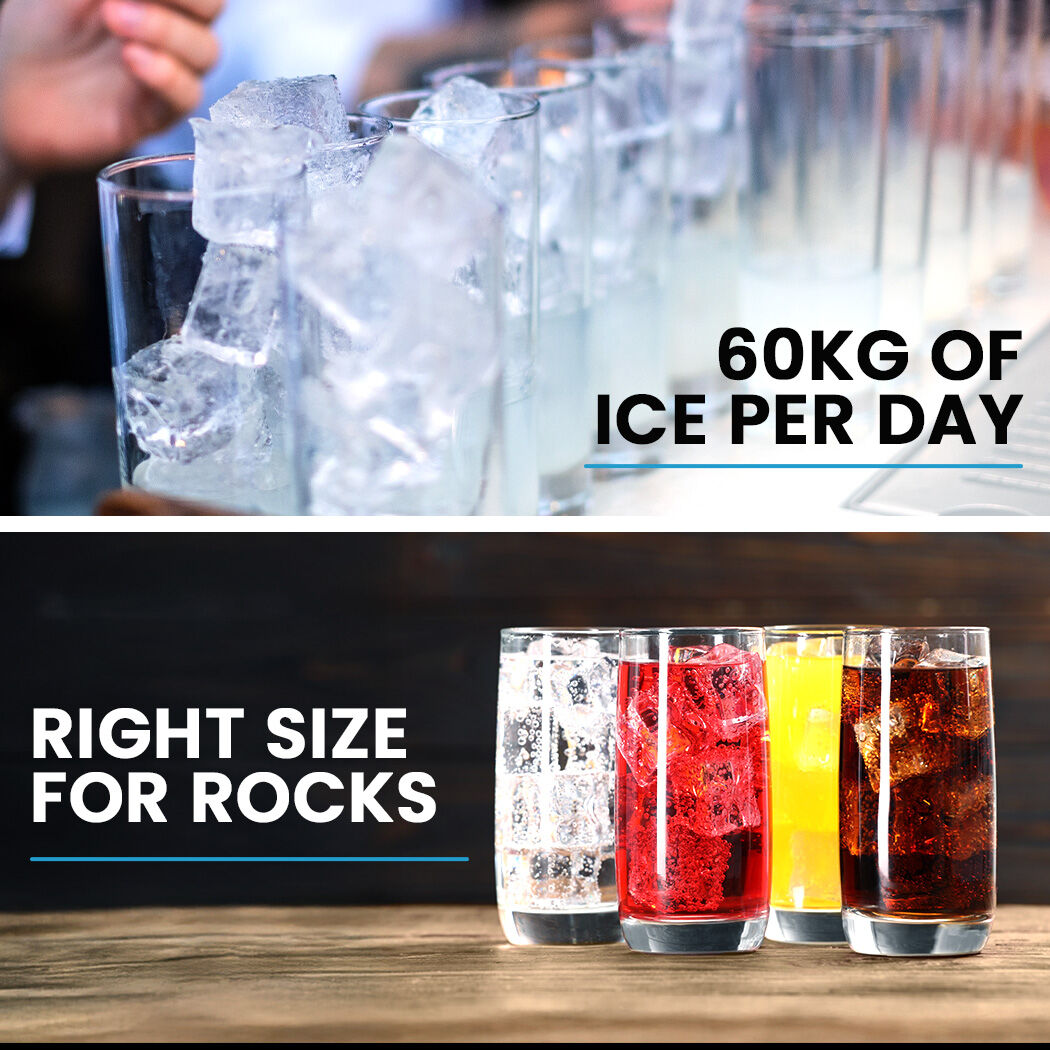 POLYCOOL Commercial Ice Maker Machine, up to 60kg/24hr, Timer & Self Cleaning Programs V219-FDSICMPY60KA