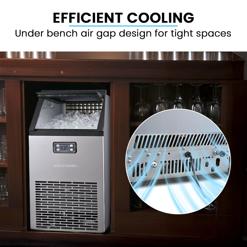 POLYCOOL Commercial Ice Maker Machine, up to 60kg/24hr, Timer & Self Cleaning Programs V219-FDSICMPY60KA