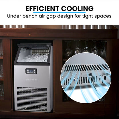 POLYCOOL Commercial Ice Maker Machine, up to 60kg/24hr, Timer & Self Cleaning Programs V219-FDSICMPY60KA
