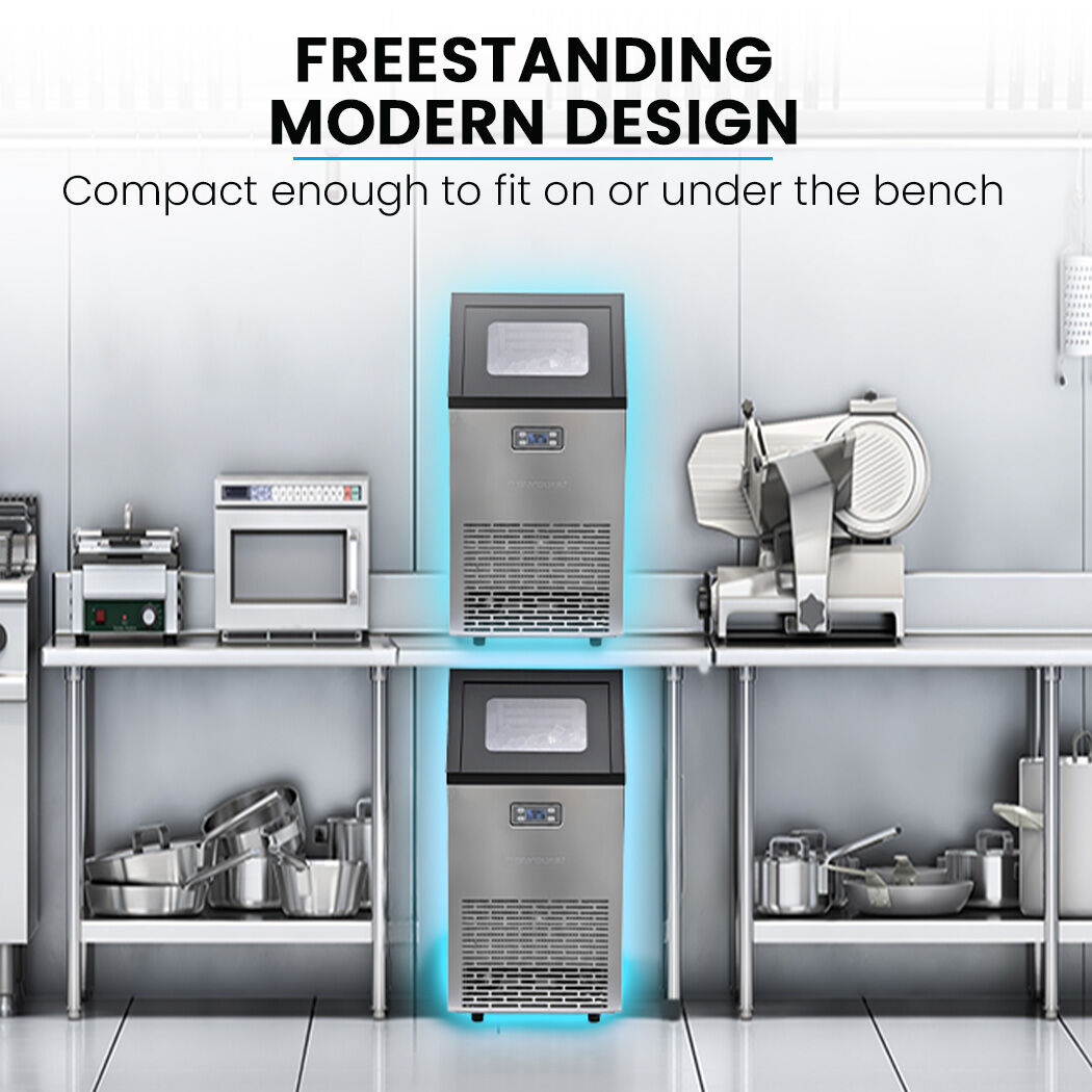 POLYCOOL Commercial Ice Maker Machine, up to 60kg/24hr, Timer & Self Cleaning Programs V219-FDSICMPY60KA