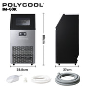 POLYCOOL Commercial Ice Maker Machine, up to 60kg/24hr, Timer & Self Cleaning Programs V219-FDSICMPY60KA