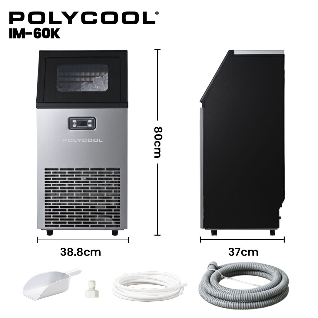 POLYCOOL Commercial Ice Maker Machine, up to 60kg/24hr, Timer & Self Cleaning Programs V219-FDSICMPY60KA
