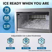POLYCOOL Commercial Ice Maker Machine, up to 75kg/24hr, Timer & Self Cleaning Programs V219-FDSICMPY75KA