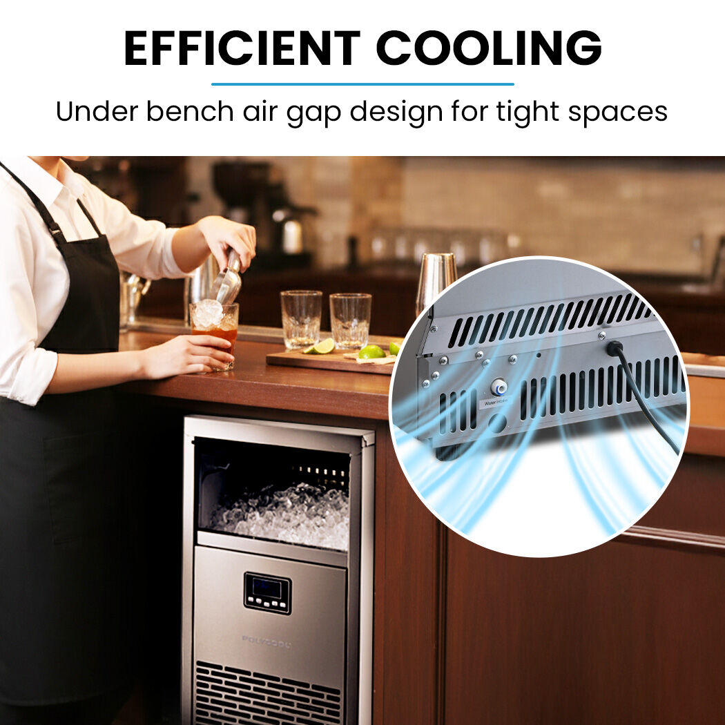 POLYCOOL Commercial Ice Maker Machine, up to 75kg/24hr, Timer & Self Cleaning Programs V219-FDSICMPY75KA
