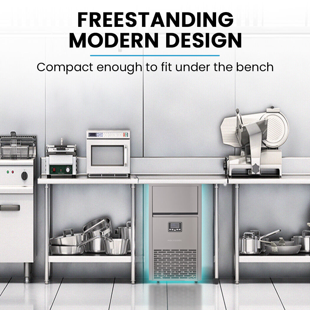 POLYCOOL Commercial Ice Maker Machine, up to 75kg/24hr, Timer & Self Cleaning Programs V219-FDSICMPY75KA