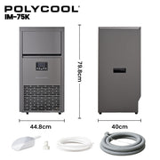 POLYCOOL Commercial Ice Maker Machine, up to 75kg/24hr, Timer & Self Cleaning Programs V219-FDSICMPY75KA