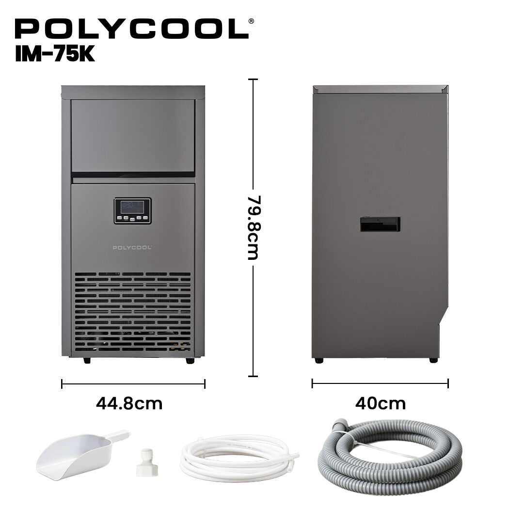 POLYCOOL Commercial Ice Maker Machine, up to 75kg/24hr, Timer & Self Cleaning Programs V219-FDSICMPY75KA