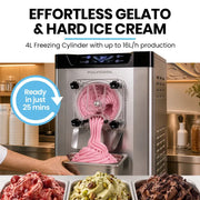 POLYCOOL Commercial 4L Benchtop Hard Ice Cream and Gelato Machine, 16L/hr output, 1400W, Stainless Steel, V219-FDSICMPYG20A