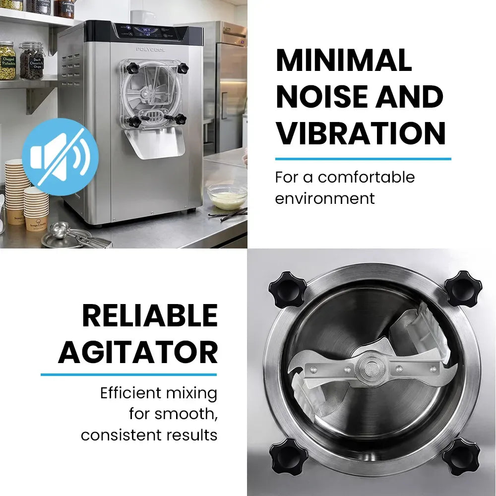 POLYCOOL Commercial 4L Benchtop Hard Ice Cream and Gelato Machine, 16L/hr output, 1400W, Stainless Steel, V219-FDSICMPYG20A