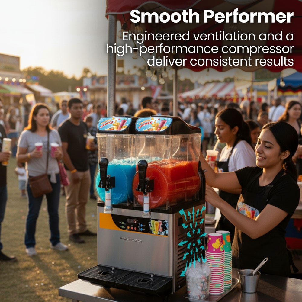 POLYCOOL 24L Double Tank Commercial Slush Machine, Digital Control Panel, SAA Approved, Juice and Frozen V219-FDSSLSPY24LB