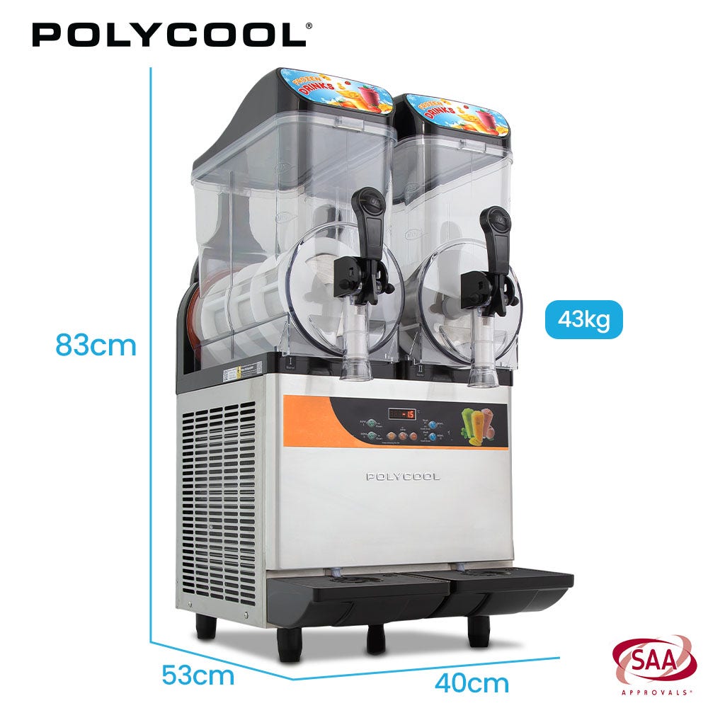 POLYCOOL 24L Double Tank Commercial Slush Machine, Digital Control Panel, SAA Approved, Juice and Frozen V219-FDSSLSPY24LB