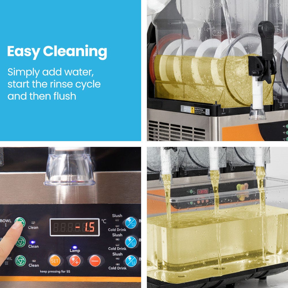 POLYCOOL 36L Triple Tank Commercial Slush Machine, Digital Control Panel, SAA Approved, Juice and Frozen V219-FDSSLSPY36LB