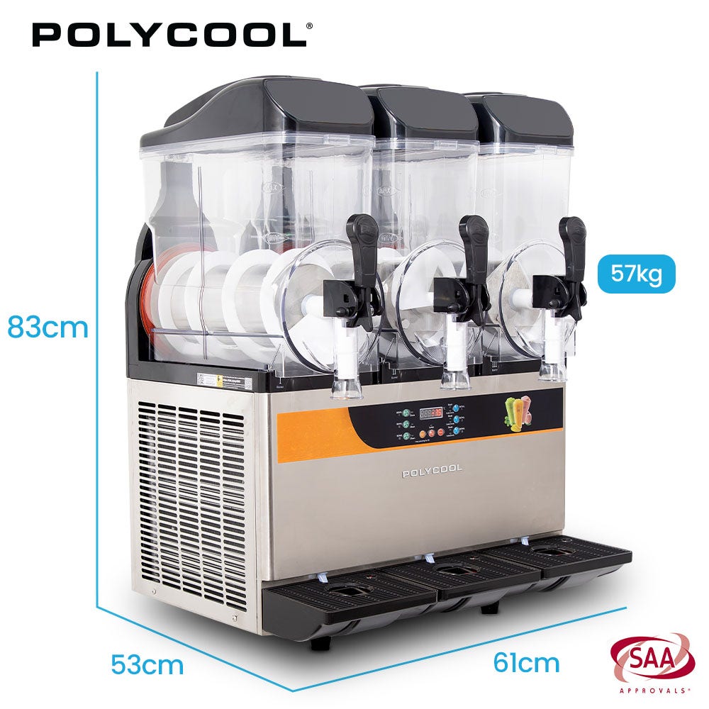 POLYCOOL 36L Triple Tank Commercial Slush Machine, Digital Control Panel, SAA Approved, Juice and Frozen V219-FDSSLSPY36LB