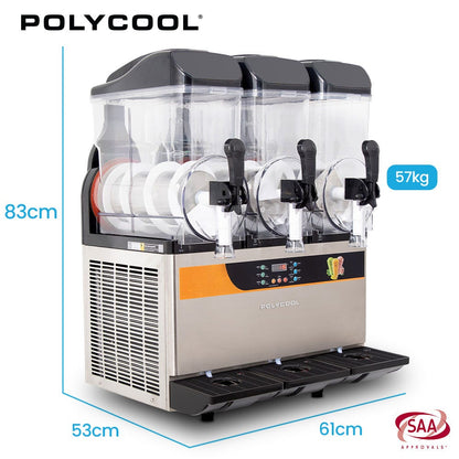 POLYCOOL 36L Triple Tank Commercial Slush Machine, Digital Control Panel, SAA Approved, Juice and Frozen V219-FDSSLSPY36LB