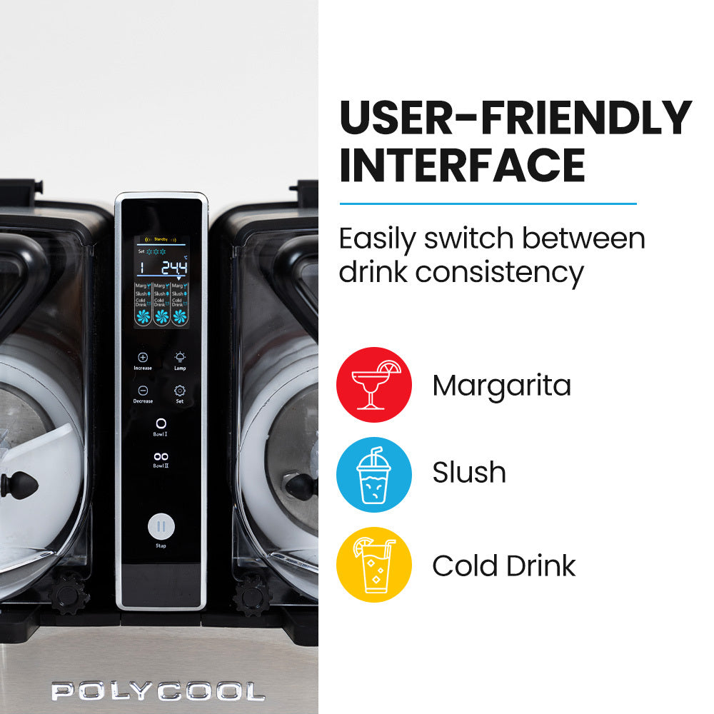 POLYCOOL 9L Triple Tank Slushie Machine, Independent Digital Control Slushy Maker V219-FDSSLSPYD9LA