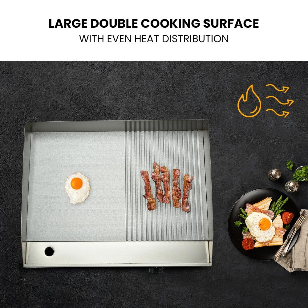 THERMOMATE Commercial Electric Griddle TH-G04, 2400W 55x35cm Half Ribbed Surface V219-FODCAPTHMAG04