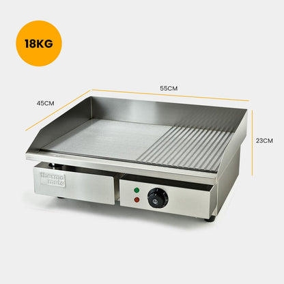THERMOMATE Commercial Electric Griddle TH-G04, 2400W 55x35cm Half Ribbed Surface V219-FODCAPTHMAG04
