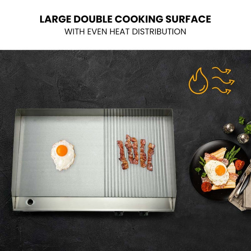 THERMOMATE Commercial Electric Griddle TH-G06, 4400W 73x40cm Half Ribbed Dual Surface V219-FODCAPTHMAG06