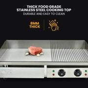 THERMOMATE Commercial Electric Griddle TH-G06, 4400W 73x40cm Half Ribbed Dual Surface V219-FODCAPTHMAG06