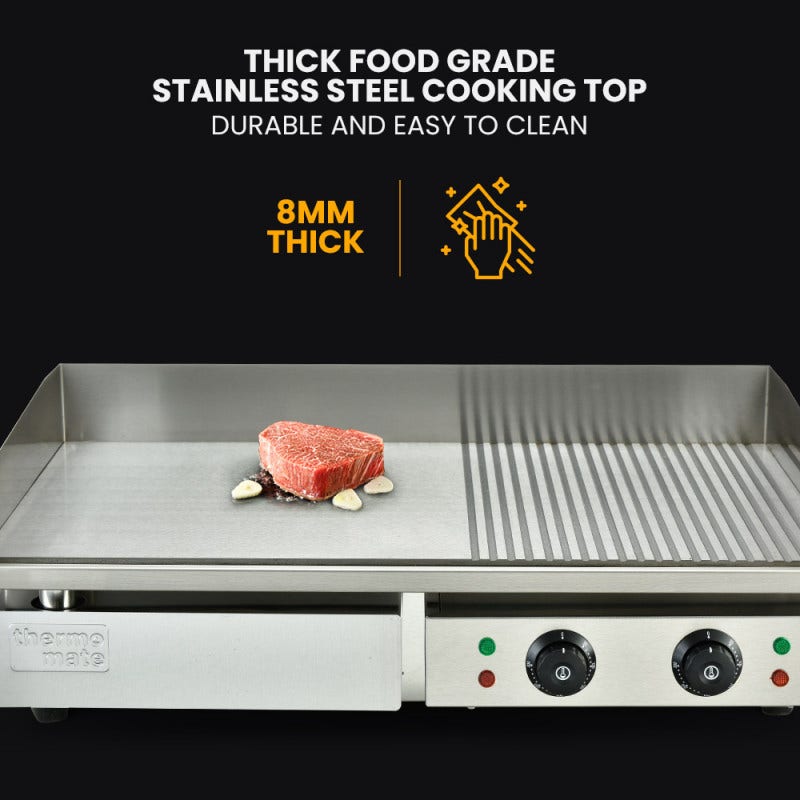 THERMOMATE Commercial Electric Griddle TH-G06, 4400W 73x40cm Half Ribbed Dual Surface V219-FODCAPTHMAG06