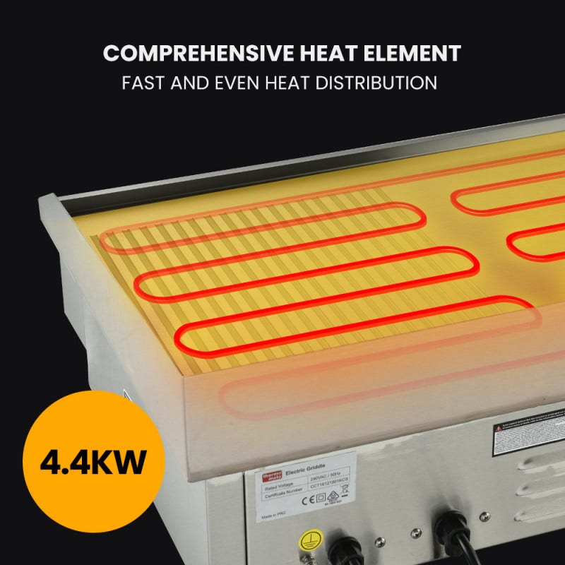 THERMOMATE Commercial Electric Griddle TH-G06, 4400W 73x40cm Half Ribbed Dual Surface V219-FODCAPTHMAG06