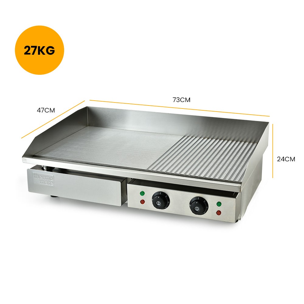 THERMOMATE Commercial Electric Griddle TH-G06, 4400W 73x40cm Half Ribbed Dual Surface V219-FODCAPTHMAG06