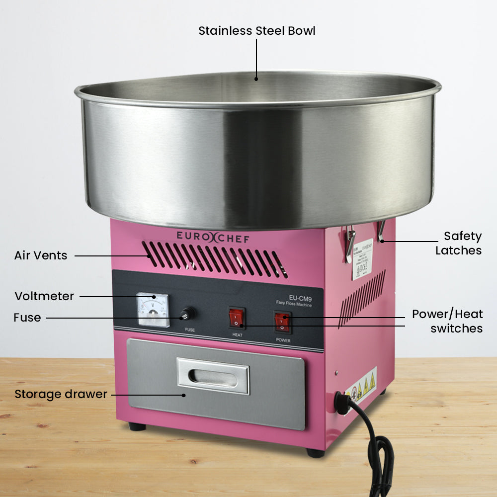 EUROCHEF 1000W Commercial Cotton Candy Machine Fairy Floss Maker V219-FODFLSEUCACM9