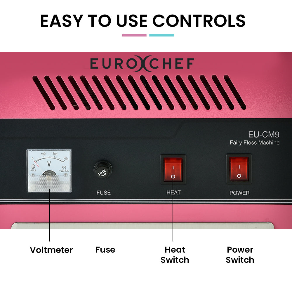 EUROCHEF 1000W Commercial Cotton Candy Machine Fairy Floss Maker V219-FODFLSEUCACM9
