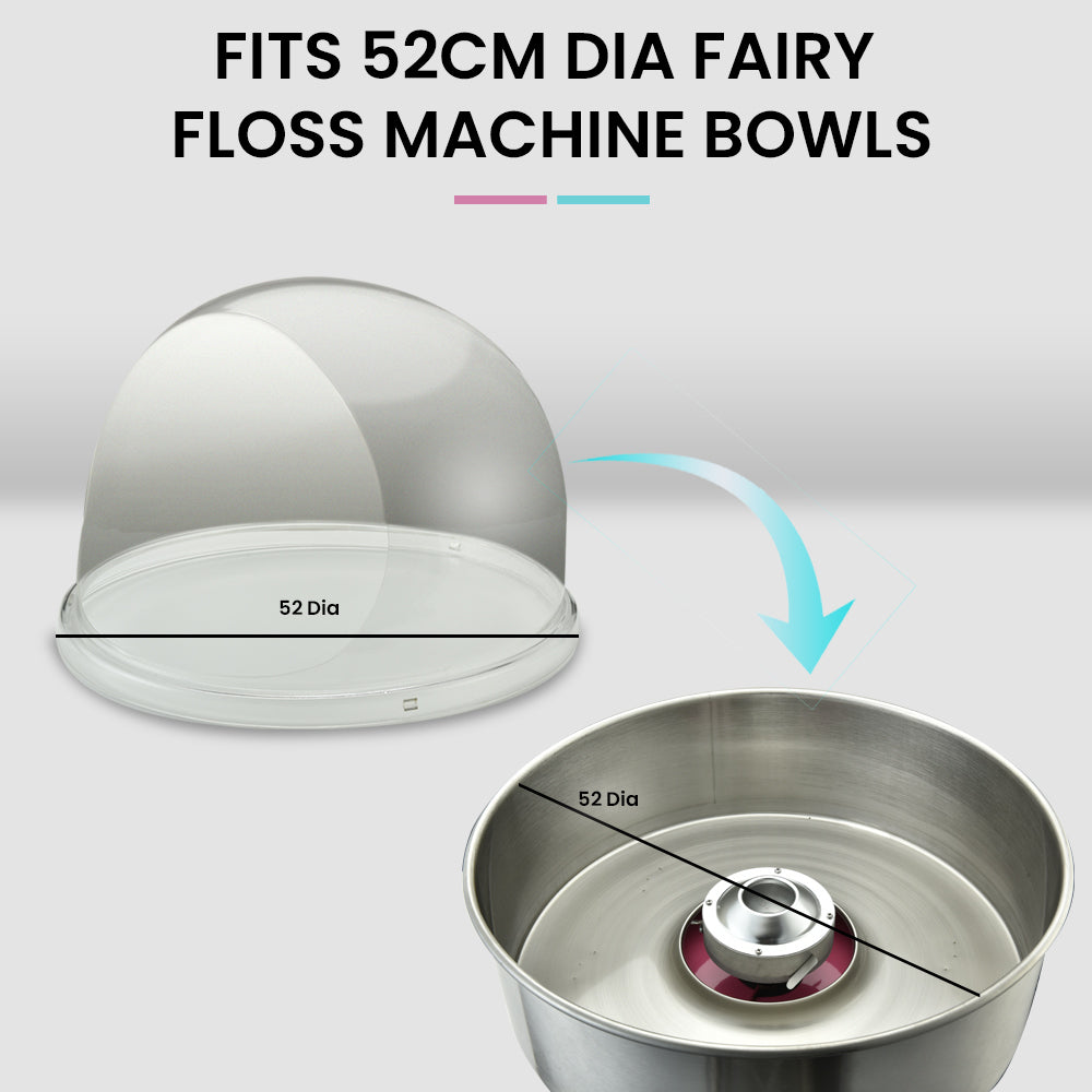 EUROCHEF Commercial Fairy Floss Cotton Candy Maker Machine Bubble Cover 52cm V219-FODFLSEUCACV9