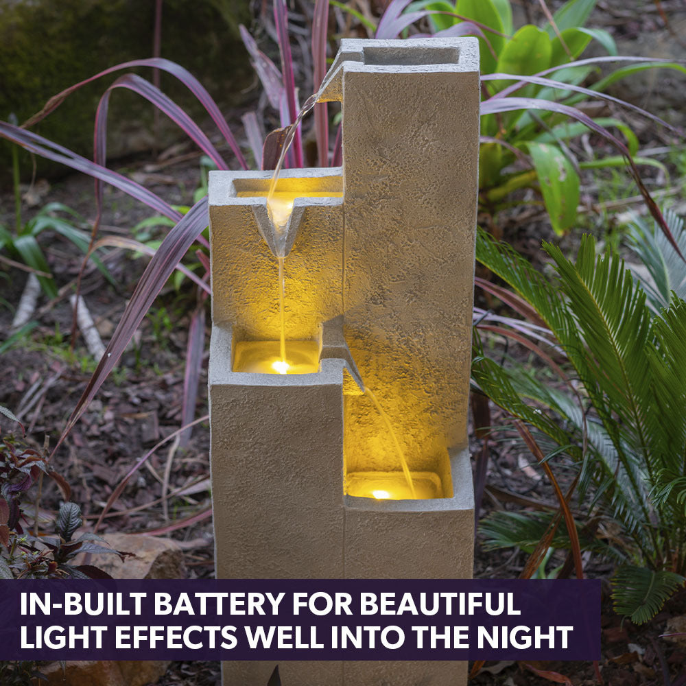 Protege Contemporary Solar Water Fountain Outdoor Garden Feature, Cascading Design, with Panel Kit, LED V219-FPKCTPPTC4LA