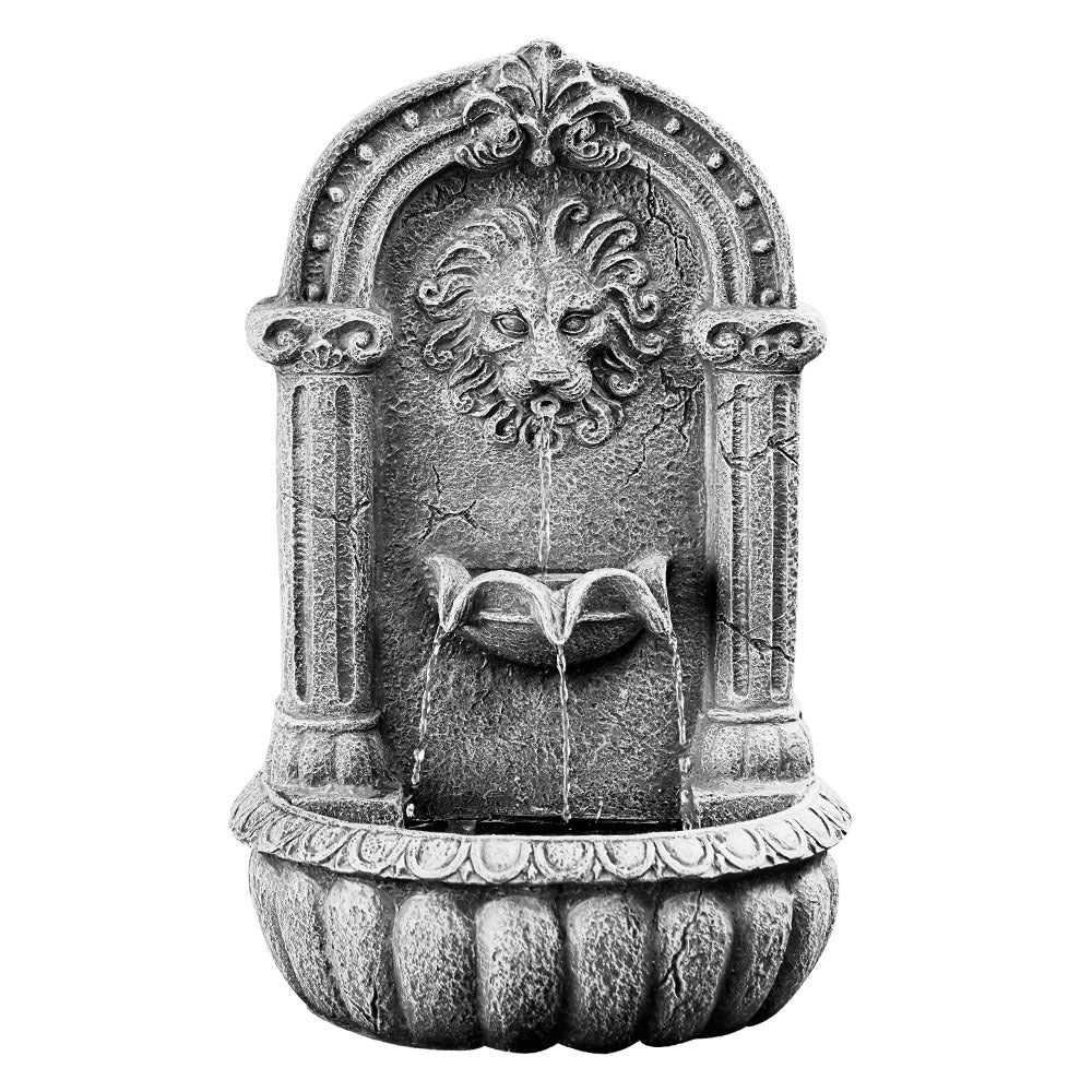 PROTEGE Lion Head Solar Powered Water Feature Fountain, Traditional Design, with Panel Kit, LED Lights V219-FPKWMTPTL1LA