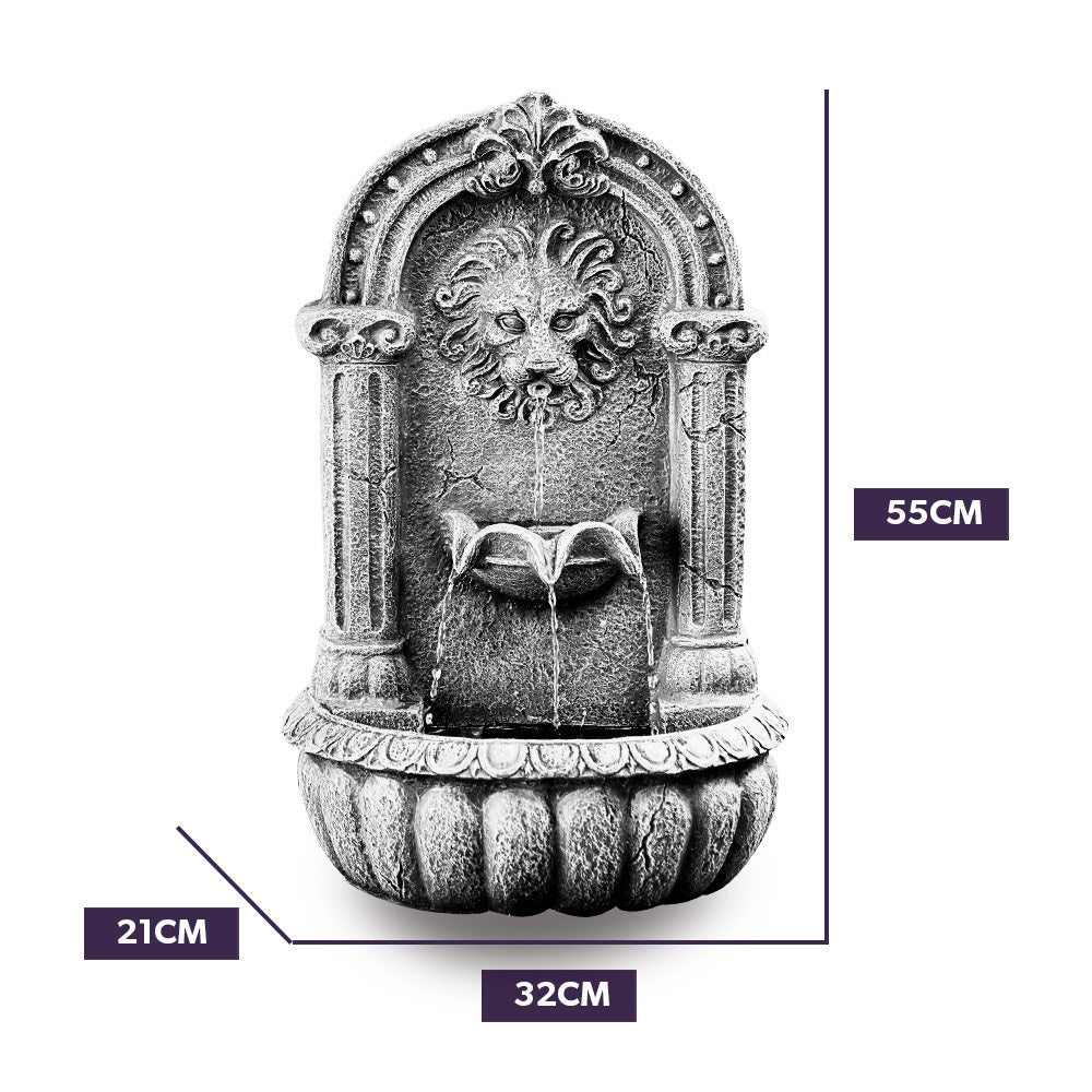 PROTEGE Lion Head Solar Powered Water Feature Fountain, Traditional Design, with Panel Kit, LED Lights V219-FPKWMTPTL1LA