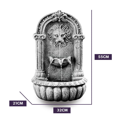 PROTEGE Lion Head Solar Powered Water Feature Fountain, Traditional Design, with Panel Kit, LED Lights V219-FPKWMTPTL1LA