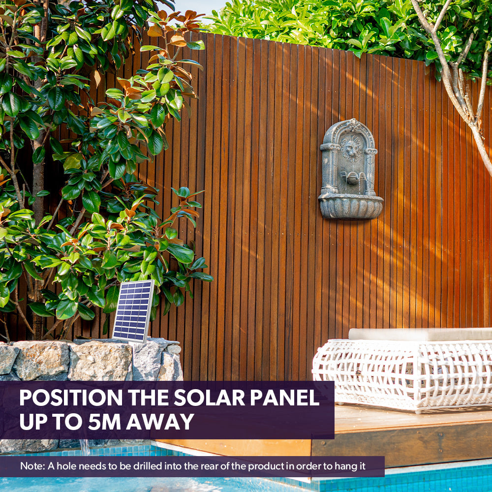 PROTEGE Lion Head Solar Powered Water Feature Fountain, Traditional Design, with Panel Kit, LED Lights V219-FPKWMTPTL1LA