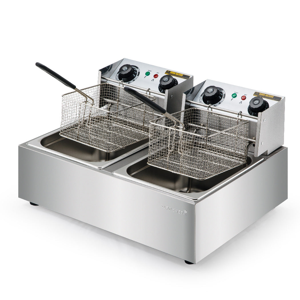 EuroChef Commercial Electric Deep Fryer Twin Frying Basket Chip Cooker Fry V219-FRYER-2TANK
