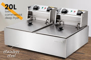 EuroChef Commercial Electric Deep Fryer Twin Frying Basket Chip Cooker Fry V219-FRYER-2TANK