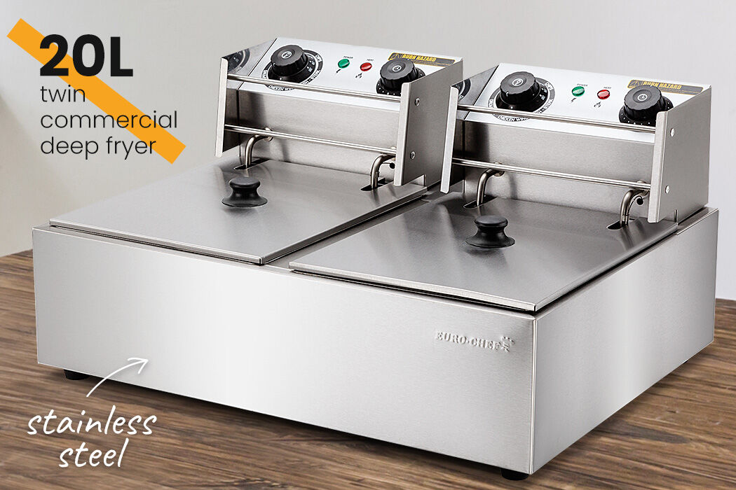 EuroChef Commercial Electric Deep Fryer Twin Frying Basket Chip Cooker Fry V219-FRYER-2TANK