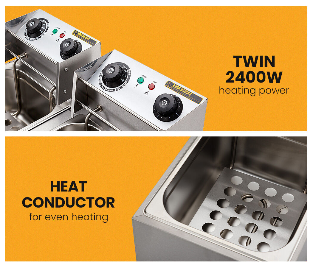 EuroChef Commercial Electric Deep Fryer Twin Frying Basket Chip Cooker Fry V219-FRYER-2TANK
