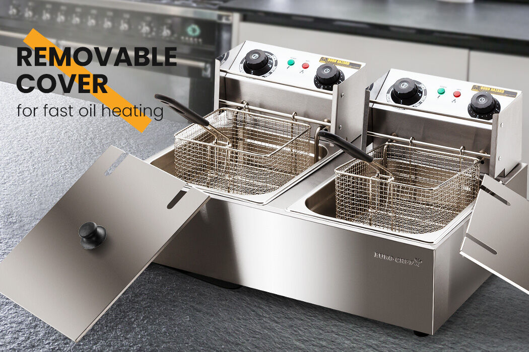 EuroChef Commercial Electric Deep Fryer Twin Frying Basket Chip Cooker Fry V219-FRYER-2TANK