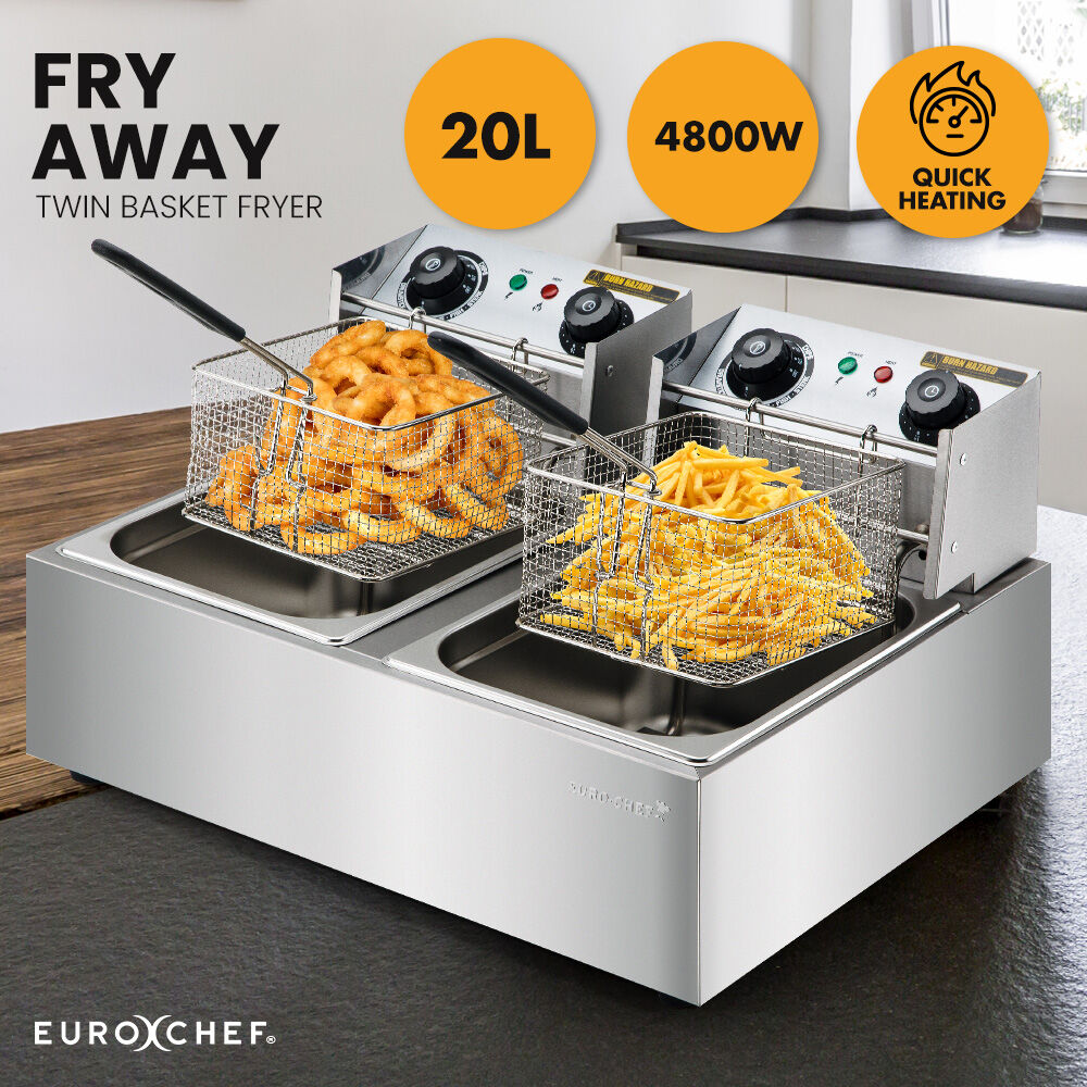 EuroChef Commercial Electric Deep Fryer Twin Frying Basket Chip Cooker Fry V219-FRYER-2TANK