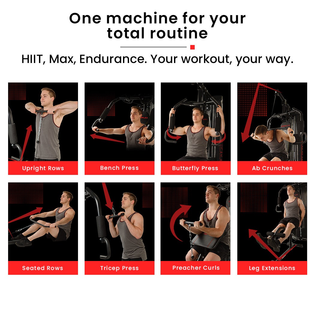 PROFLEX Multi-Station Compact Home Gym Set, 150lbs Weight Plates- M8000 V219-FTNHGMPF8RDA