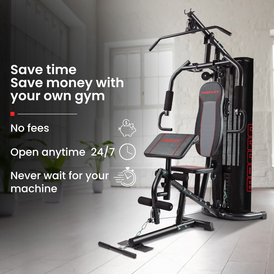 PROFLEX Multi-Station Compact Home Gym Set, 150lbs Weight Plates- M8000 V219-FTNHGMPF8RDA