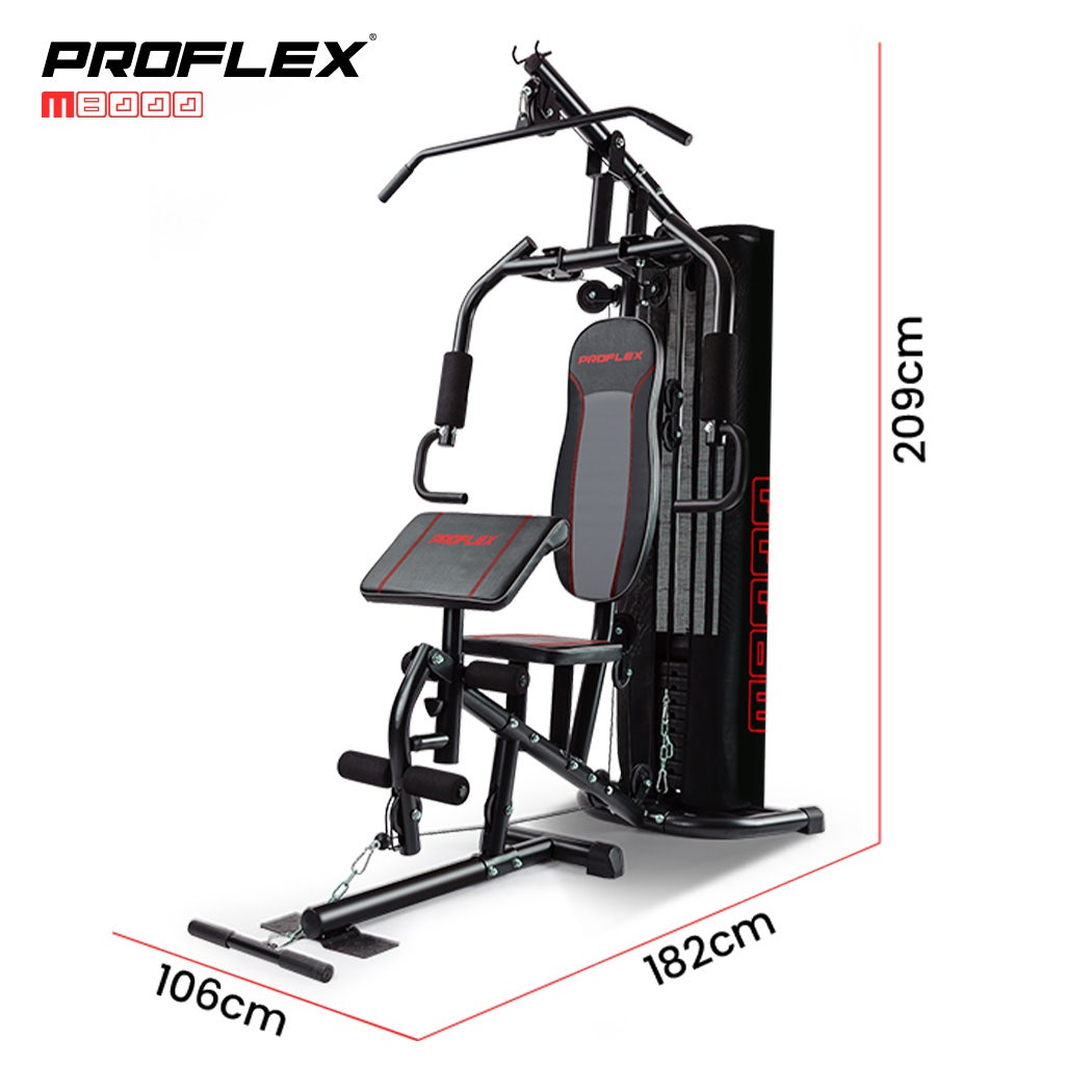 PROFLEX Multi-Station Compact Home Gym Set, 150lbs Weight Plates- M8000 V219-FTNHGMPF8RDA