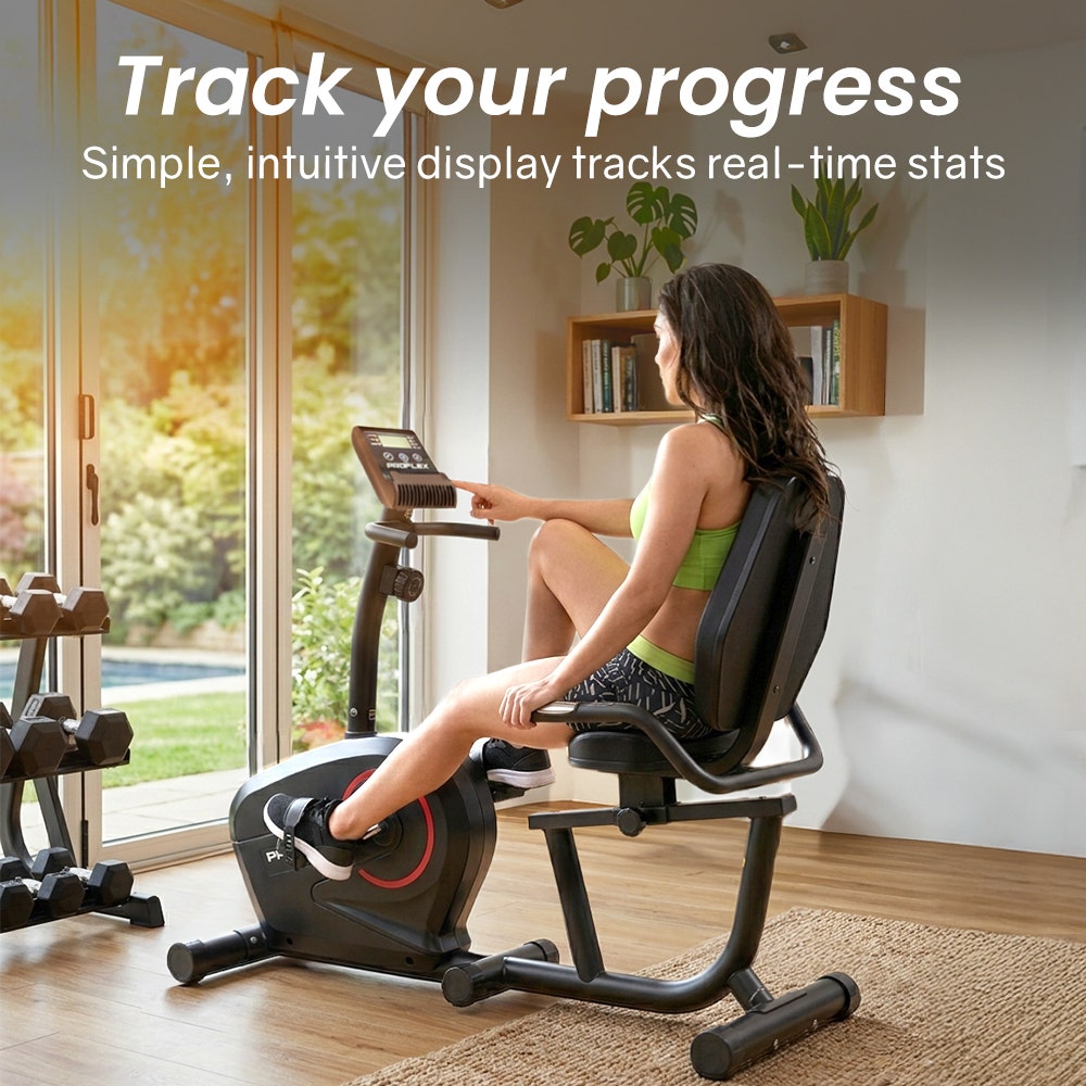 PROFLEX Magnetic Recumbent Exercise Bike, LCD Display, Heart Rate Sensors, Adjustable Seat, 8-Level V219-FTNREBPFXB2A