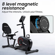 PROFLEX Magnetic Recumbent Exercise Bike, LCD Display, Heart Rate Sensors, Adjustable Seat, 8-Level V219-FTNREBPFXB2A