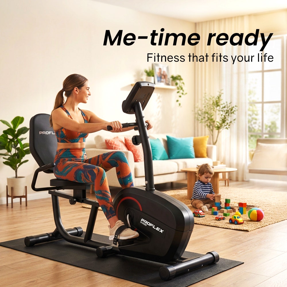 PROFLEX Magnetic Recumbent Exercise Bike, LCD Display, Heart Rate Sensors, Adjustable Seat, 8-Level V219-FTNREBPFXB2A